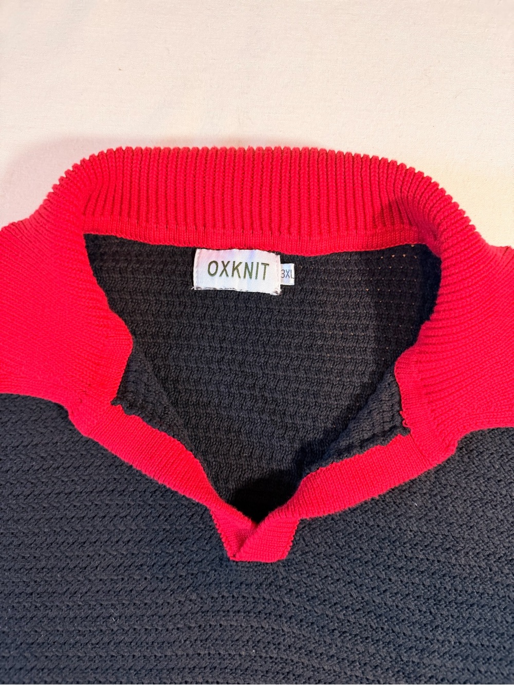 OXKNIT Men’s 70s Retro Knit Polo Black Red Contrast V-Neck Size 3XL - Picture 6 of 7